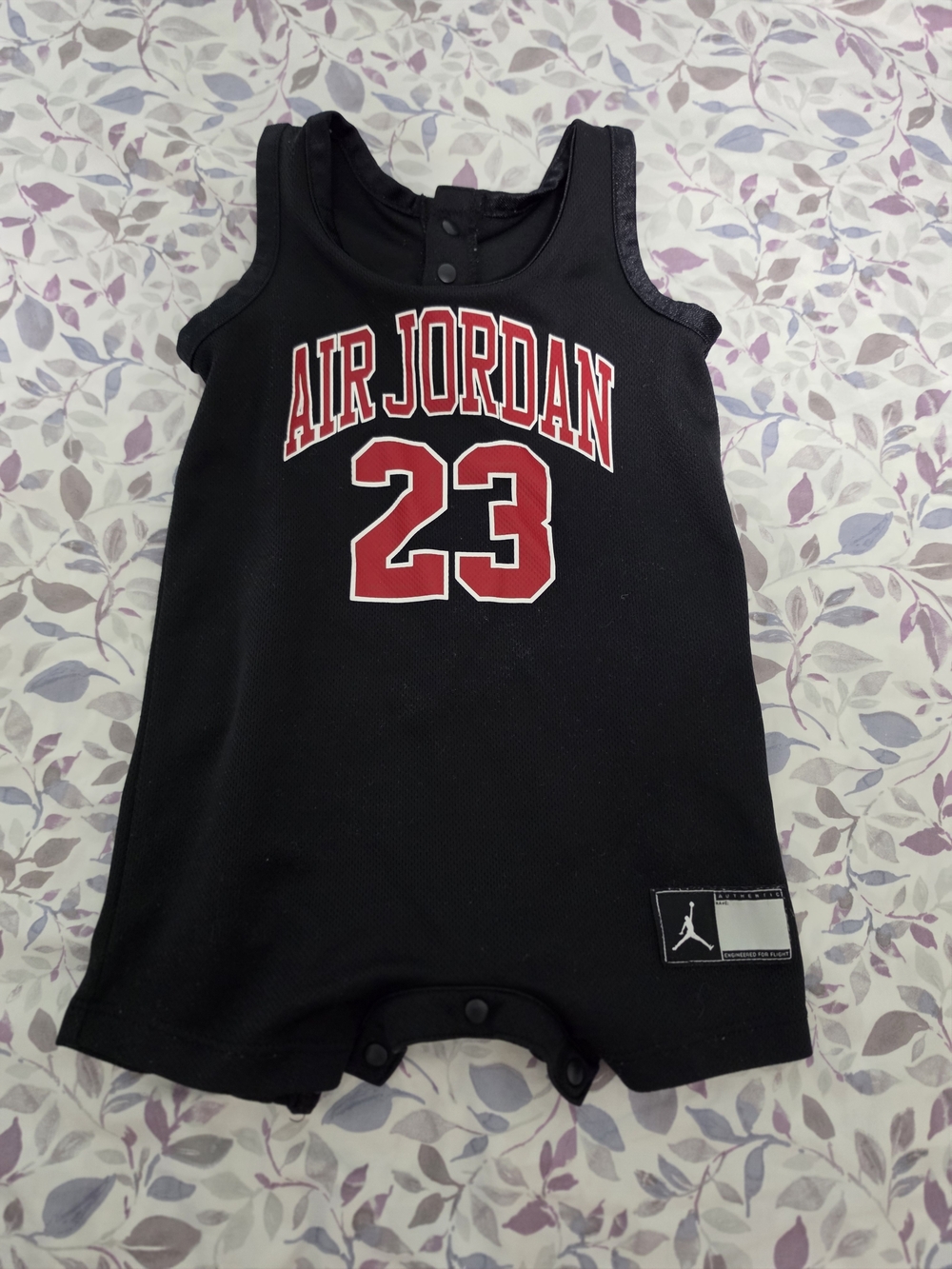 Jordan Kids Black Romper with Red '23' and Air Jordan Logo 9-12 mos